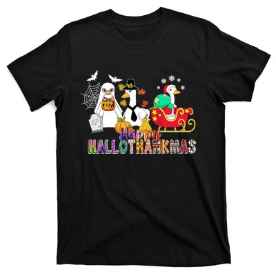 Happy Hallothankmas Goose Halloween Thanksgiving Christmas T-Shirt