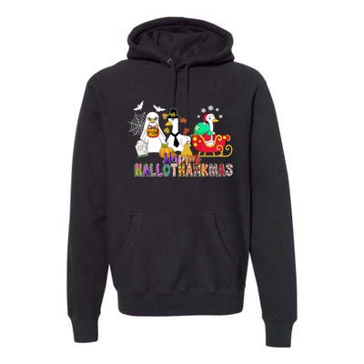 Happy Hallothankmas Goose Halloween Thanksgiving Christmas Premium Hoodie