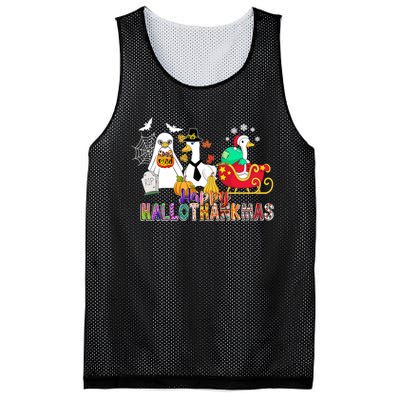 Happy Hallothankmas Goose Halloween Thanksgiving Christmas Mesh Reversible Basketball Jersey Tank