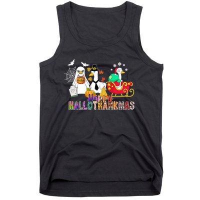 Happy Hallothankmas Goose Halloween Thanksgiving Christmas Tank Top