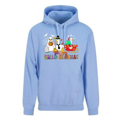 Happy Hallothankmas Goose Halloween Thanksgiving Christmas Unisex Surf Hoodie