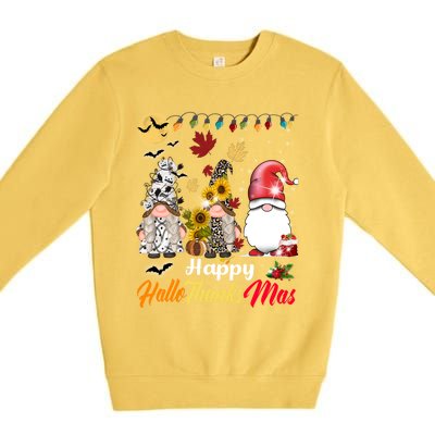 Happy Hallothanksmas Gnomes Halloween Thanksgiving Christmas Cute Gift Premium Crewneck Sweatshirt