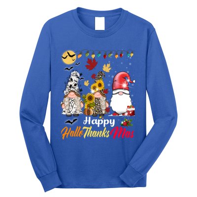 Happy Hallothanksmas Gnomes Halloween Thanksgiving Christmas Cute Gift Long Sleeve Shirt