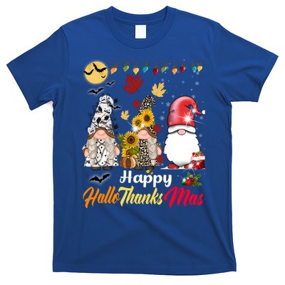 Happy Hallothanksmas Gnomes Halloween Thanksgiving Christmas Cute Gift T-Shirt