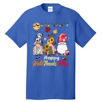 Happy Hallothanksmas Gnomes Halloween Thanksgiving Christmas Cute Gift Tall T-Shirt