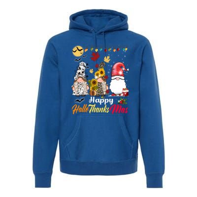 Happy Hallothanksmas Gnomes Halloween Thanksgiving Christmas Cute Gift Premium Hoodie