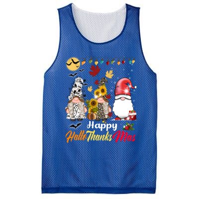 Happy Hallothanksmas Gnomes Halloween Thanksgiving Christmas Cute Gift Mesh Reversible Basketball Jersey Tank