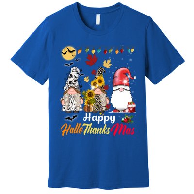 Happy Hallothanksmas Gnomes Halloween Thanksgiving Christmas Cute Gift Premium T-Shirt