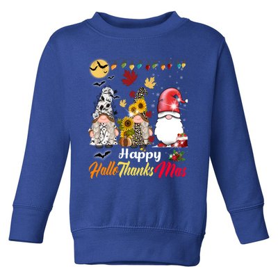 Happy Hallothanksmas Gnomes Halloween Thanksgiving Christmas Cute Gift Toddler Sweatshirt