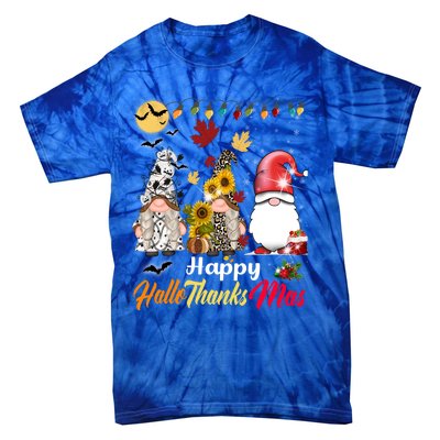 Happy Hallothanksmas Gnomes Halloween Thanksgiving Christmas Cute Gift Tie-Dye T-Shirt