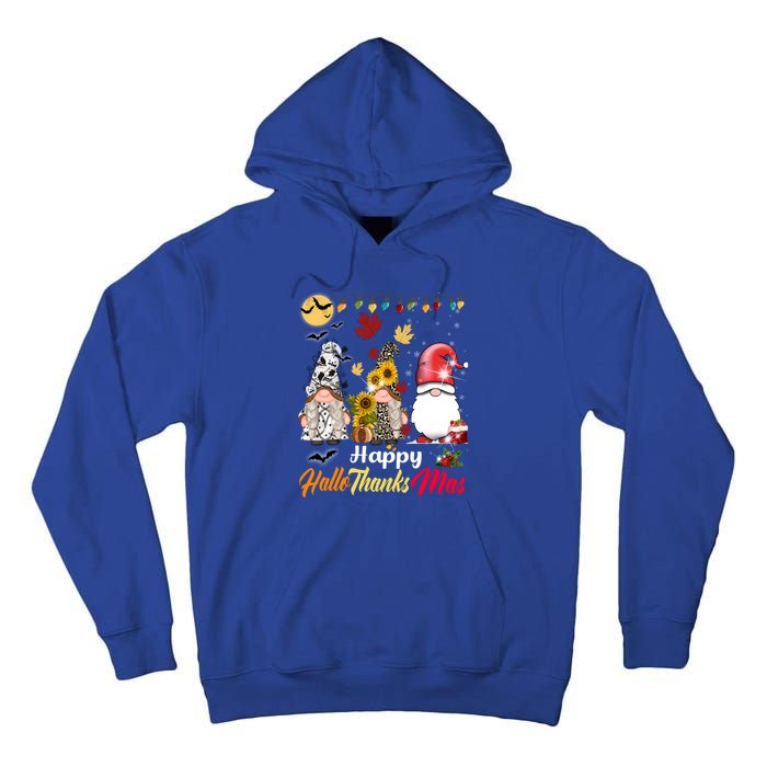 Happy Hallothanksmas Gnomes Halloween Thanksgiving Christmas Cute Gift Tall Hoodie