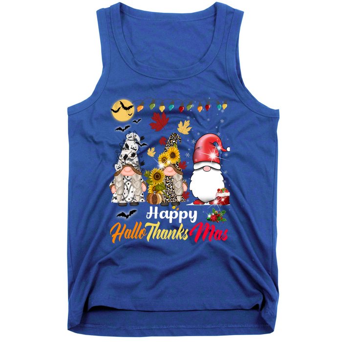 Happy Hallothanksmas Gnomes Halloween Thanksgiving Christmas Cute Gift Tank Top