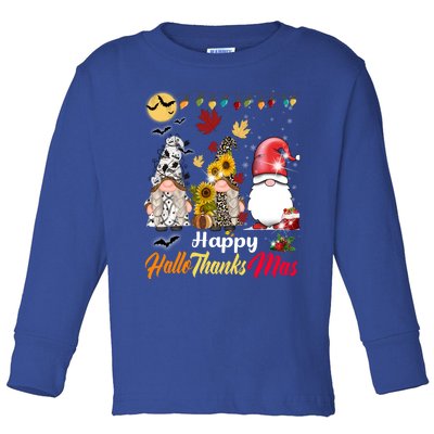 Happy Hallothanksmas Gnomes Halloween Thanksgiving Christmas Cute Gift Toddler Long Sleeve Shirt