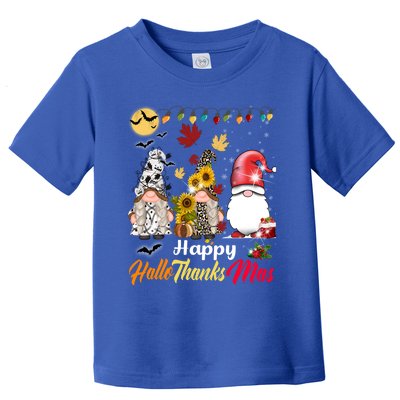 Happy Hallothanksmas Gnomes Halloween Thanksgiving Christmas Cute Gift Toddler T-Shirt