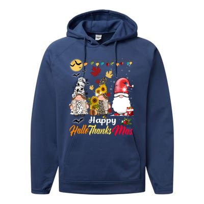 Happy Hallothanksmas Gnomes Halloween Thanksgiving Christmas Cute Gift Performance Fleece Hoodie