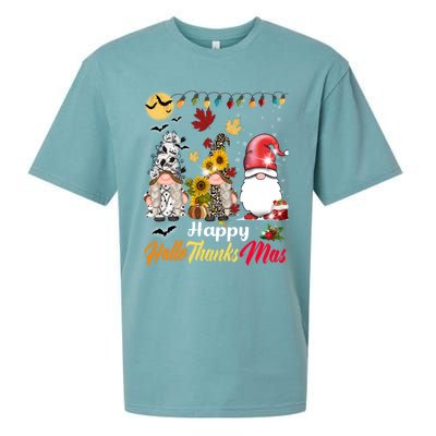 Happy Hallothanksmas Gnomes Halloween Thanksgiving Christmas Cute Gift Sueded Cloud Jersey T-Shirt