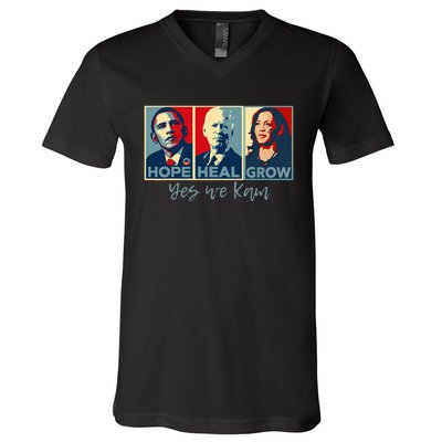 Hope Heal Grow Obama Joe Biden Kamala Harris 2024 V-Neck T-Shirt