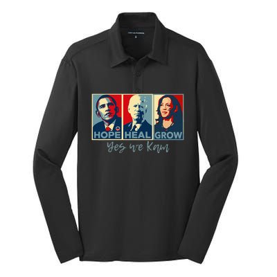 Hope Heal Grow Obama Joe Biden Kamala Harris 2024 Silk Touch Performance Long Sleeve Polo