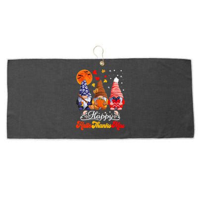 Happy Hallothanksmas Gnomes Halloween Thanksgiving Christmas Large Microfiber Waffle Golf Towel