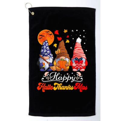 Happy Hallothanksmas Gnomes Halloween Thanksgiving Christmas Platinum Collection Golf Towel