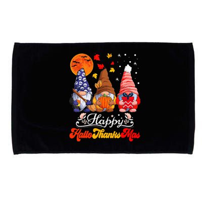 Happy Hallothanksmas Gnomes Halloween Thanksgiving Christmas Microfiber Hand Towel