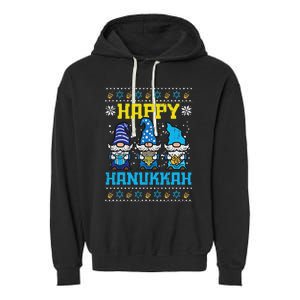 Happy Hanukkah Gnomes Ugly Chanukah Jewish Garment-Dyed Fleece Hoodie