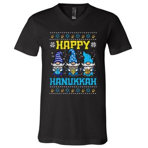 Happy Hanukkah Gnomes Ugly Chanukah Jewish V-Neck T-Shirt