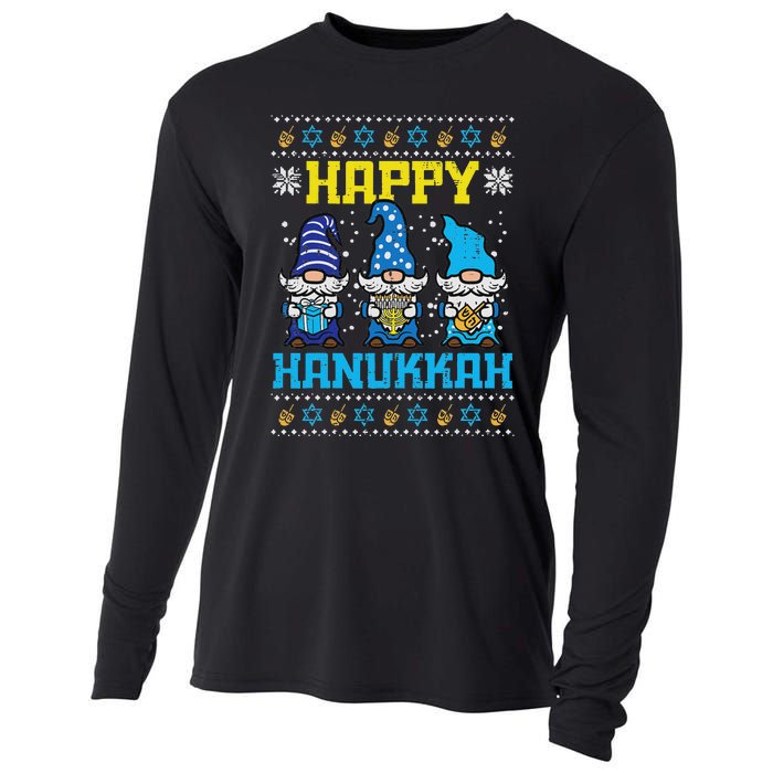 Happy Hanukkah Gnomes Ugly Chanukah Jewish Cooling Performance Long Sleeve Crew