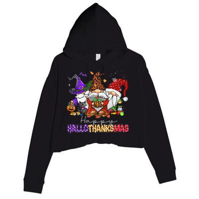 Happy Hallothanksmas Gnomes Halloween Thanksgiving Christmas Crop Fleece Hoodie