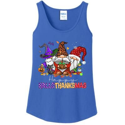 Happy Hallothanksmas Gnomes Halloween Thanksgiving Christmas Ladies Essential Tank