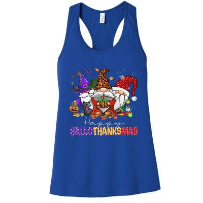 Happy Hallothanksmas Gnomes Halloween Thanksgiving Christmas Women's Racerback Tank