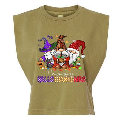 Happy Hallothanksmas Gnomes Halloween Thanksgiving Christmas Garment-Dyed Women's Muscle Tee