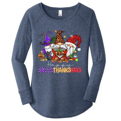 Happy Hallothanksmas Gnomes Halloween Thanksgiving Christmas Women's Perfect Tri Tunic Long Sleeve Shirt