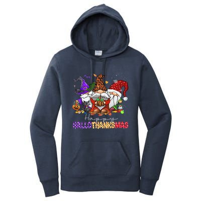 Happy Hallothanksmas Gnomes Halloween Thanksgiving Christmas Women's Pullover Hoodie