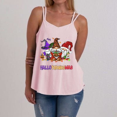 Happy Hallothanksmas Gnomes Halloween Thanksgiving Christmas Women's Strappy Tank