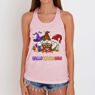 Happy Hallothanksmas Gnomes Halloween Thanksgiving Christmas Women's Knotted Racerback Tank