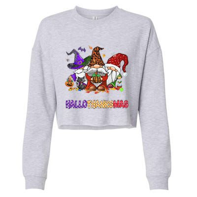 Happy Hallothanksmas Gnomes Halloween Thanksgiving Christmas Cropped Pullover Crew