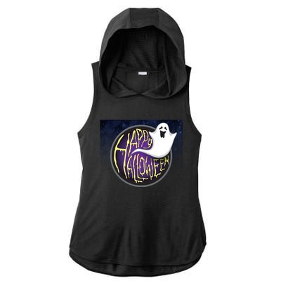 Happy Halloween Ghost Galaxy Ladies PosiCharge Tri-Blend Wicking Draft Hoodie Tank