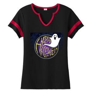 Happy Halloween Ghost Galaxy Ladies Halftime Notch Neck Tee