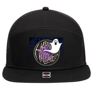 Happy Halloween Ghost Galaxy 7 Panel Mesh Trucker Snapback Hat