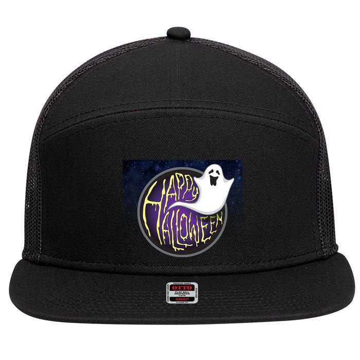 Happy Halloween Ghost Galaxy 7 Panel Mesh Trucker Snapback Hat