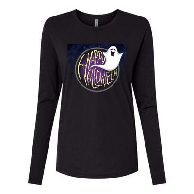 Happy Halloween Ghost Galaxy Womens Cotton Relaxed Long Sleeve T-Shirt