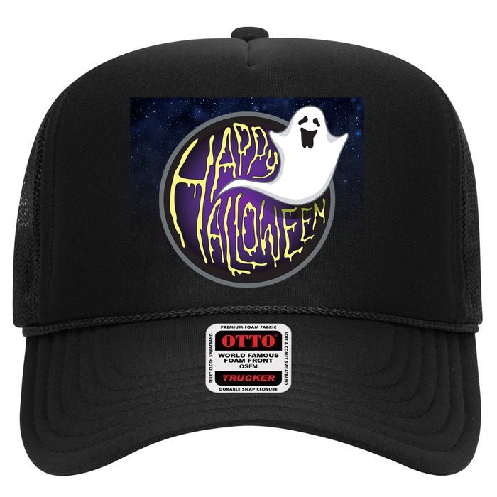 Happy Halloween Ghost Galaxy High Crown Mesh Back Trucker Hat