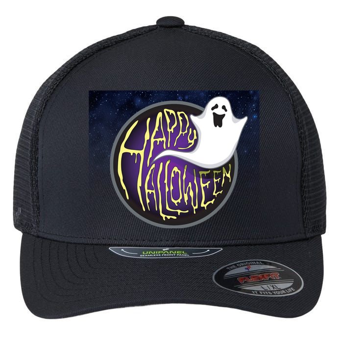 Happy Halloween Ghost Galaxy Flexfit Unipanel Trucker Cap