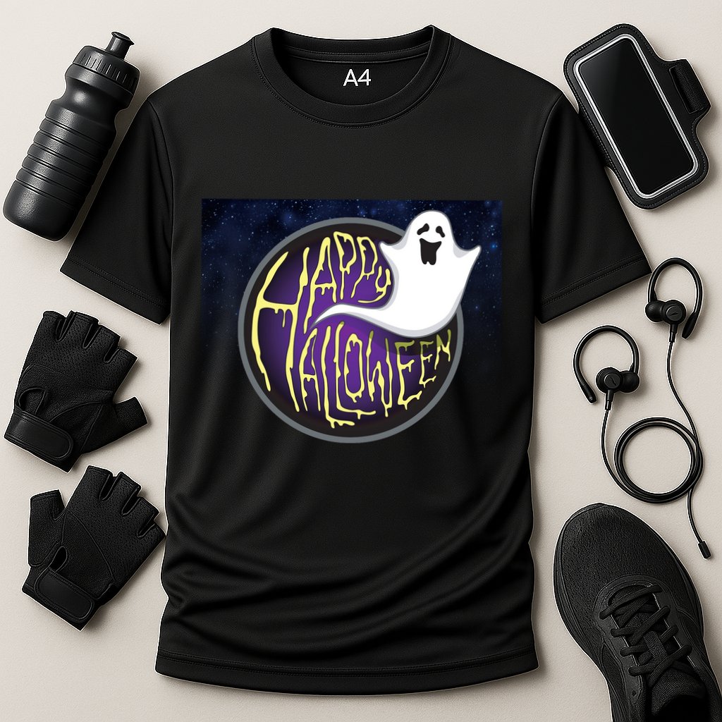 Happy Halloween Ghost Galaxy Cooling Performance Crew T-Shirt