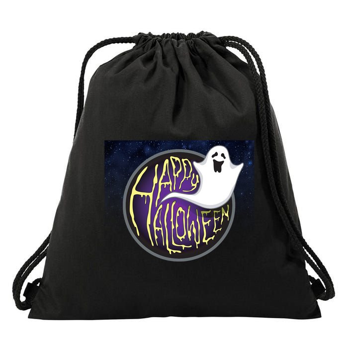 Happy Halloween Ghost Galaxy Drawstring Bag