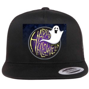 Happy Halloween Ghost Galaxy Flat Bill Trucker Hat