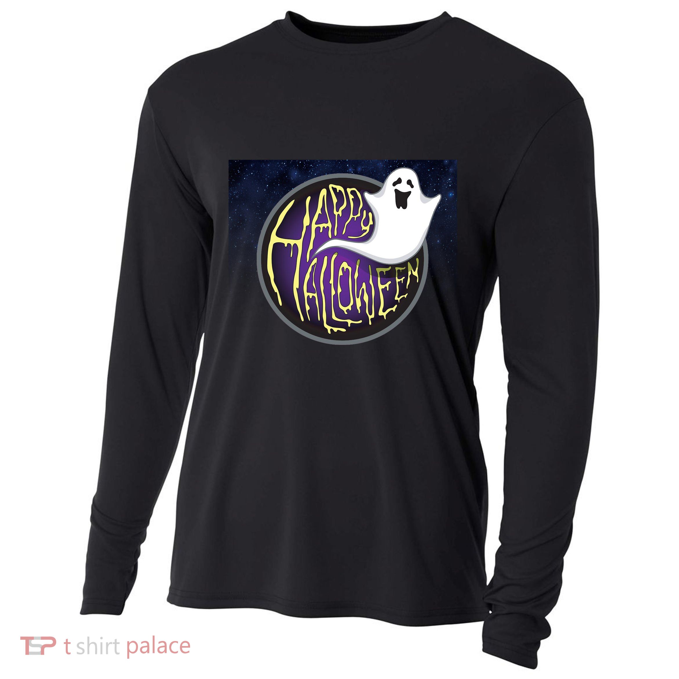 Happy Halloween Ghost Galaxy Cooling Performance Long Sleeve Crew