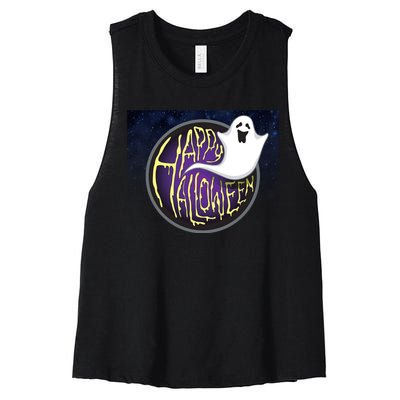 Happy Halloween Ghost Galaxy Women's Racerback Cropped Tank