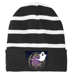 Happy Halloween Ghost Galaxy Striped Beanie with Solid Band